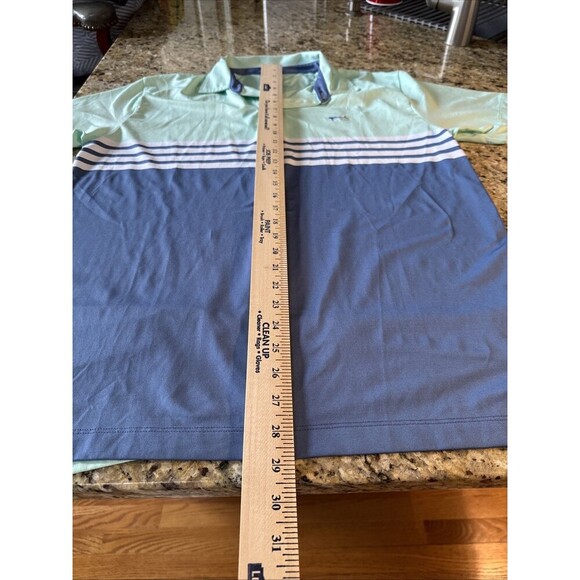 Coastal Cotton Performance Polo Shirt Mens Medium Blue Striped Golf - Picture 8 of 9